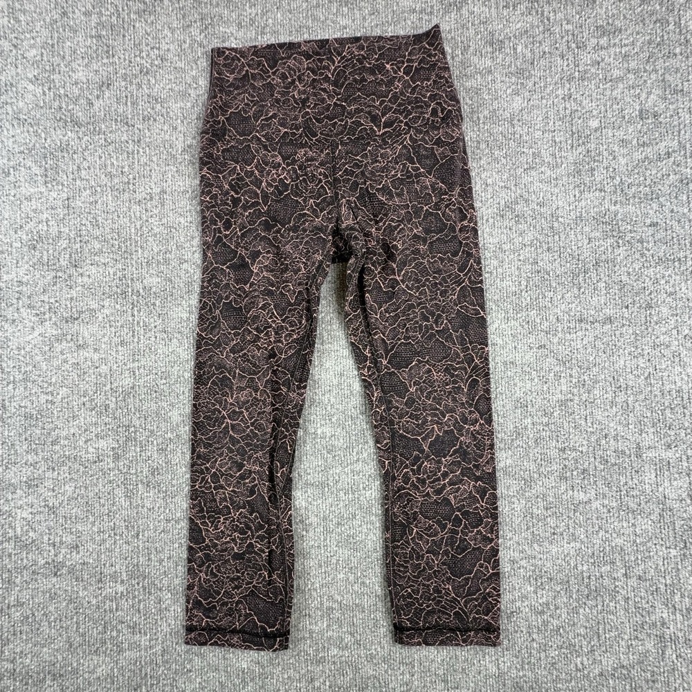 Lululemon Leggings Womens 4 Black Floral Lace Print Crop Yoga Pants Stretch